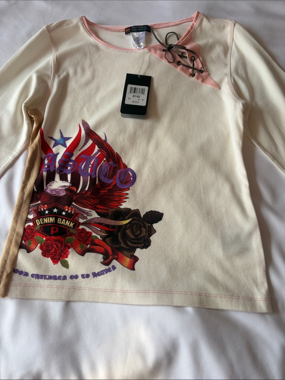 Parasuco Cream Long-Sleeve Graphic Top with Pink Trim